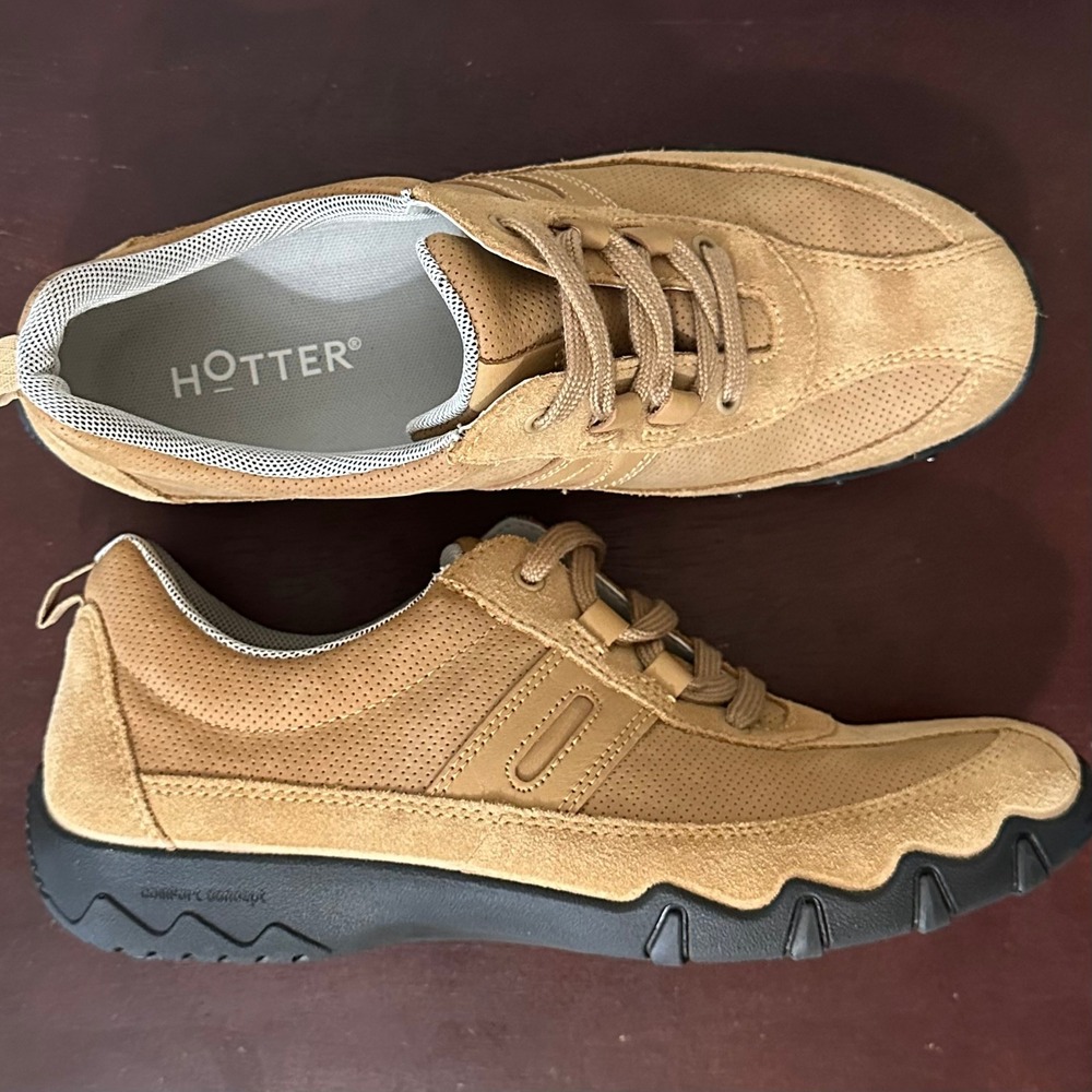 Hotter Leanne II Womens 8 Tan Suede Leather Comfort Walking Sneakers